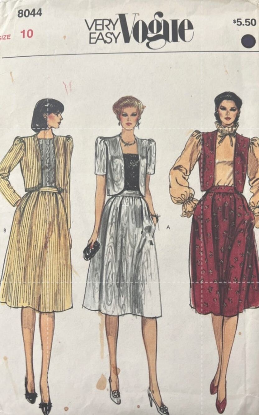 Vintage 80s VOGUE 8044 Very Easy Sewing Pattern Misses Blazer Skirt Vest Sz 10